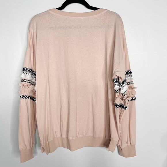 New See and Be Seen Large Pink Blush Ruffle Detail Striped Sweatshirt Crew Neck - Picture 2 of 10